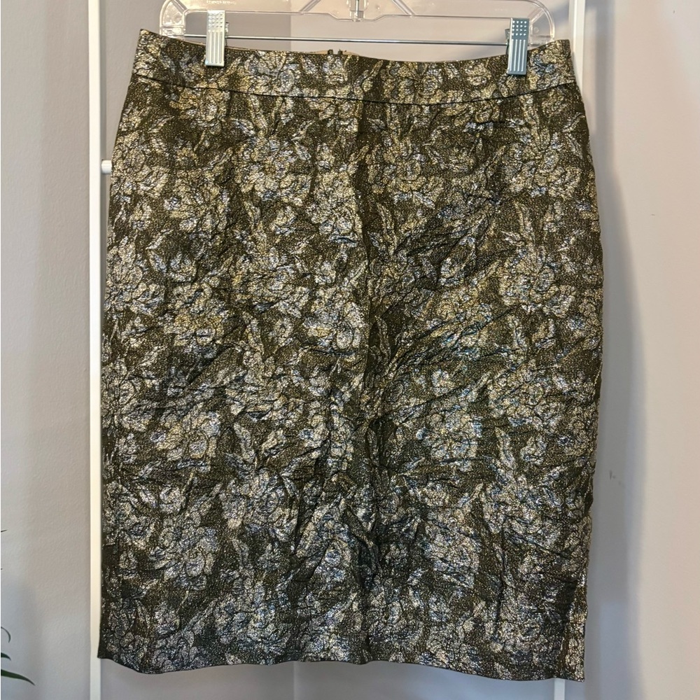 J. Crew Bronze/Gold Brocade Silk-blend Pencil Skirt - Picture 5 of 12